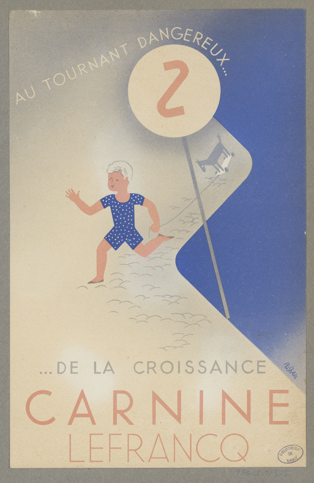 Ein Plakat, das ein Karneval in Frankreich bewirbt, zeigt eine Person in einem hellgelben Kleid, die strahlend in der Mitte steht, umgeben von der fetten schwarzen Schrift 'Karneval'.