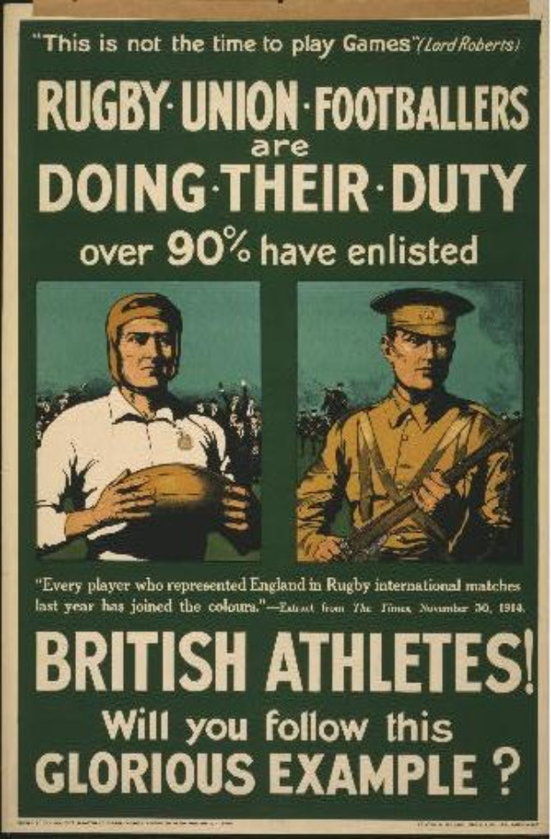 Rekrutierungsposter der britischen Armee mit zwei Rugbyspielern in Uniform