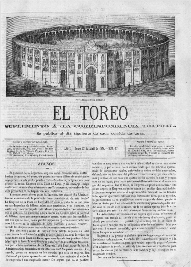 Schwarz-weiß-Illustration eines alten Konzertsaals mit Sitzreihen in einem großen Auditorium, gedruckt auf altem Zeitungspapier.