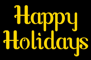 Text "Fröhliche Feiertage" in Gelb auf einem weißen Hintergrund.