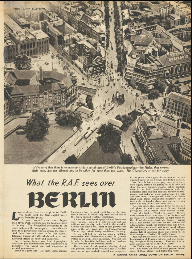 Schwarz-weiß-Fotografie einer Stadtlandschaft mit Gebäuden, Bäumen und Fahrzeugen auf der Titelseite einer alten Zeitung, die Text enthält.