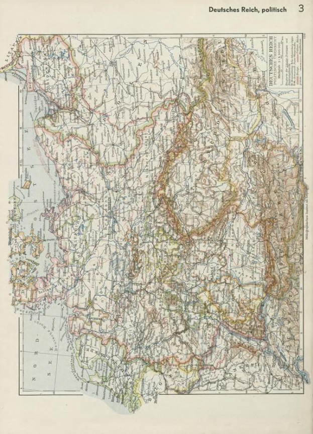 Alte Karte Deutschlands aus dem 19. Jahrhundert, die politische Grenzen zeigt, auf Papier gedruckt mit Text oben und unten.