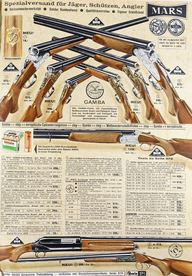 Werbeposter mit mehreren Gewehren in einem Raster mit sichtbarem Text und Bildern.