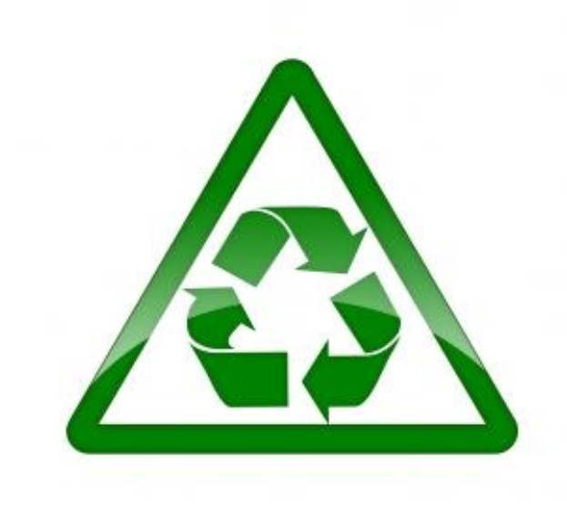 Grüner Dreieck mit weißem Hintergrund und mittigem grünem Recycling-Symbol.